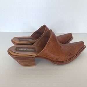 Rancho Loco Womens Brown Embossed Leather‎ Pointed Toe Mules Heels Size Unknown